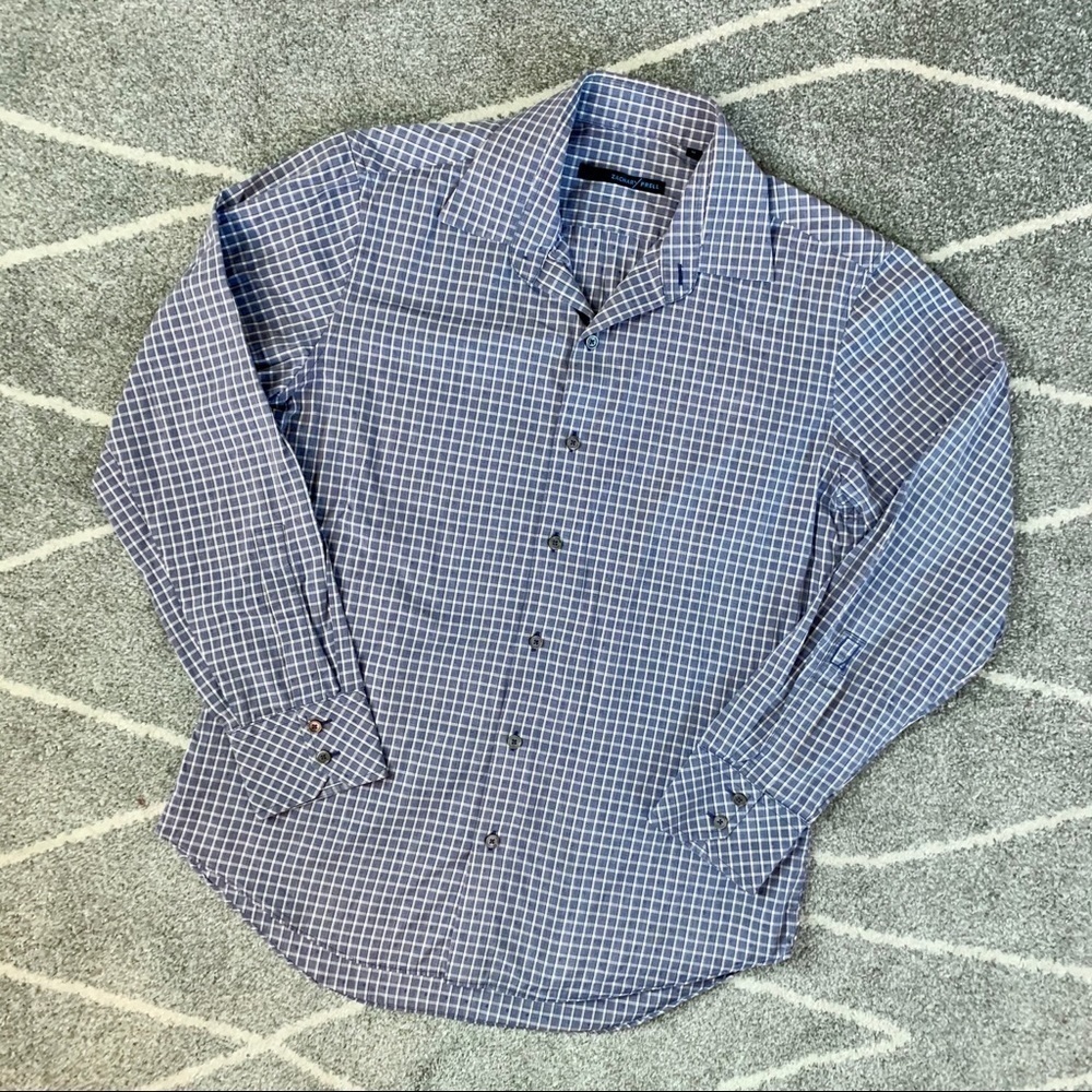 Zachary Prell Blue Plaid Button Down Dress Shirt M